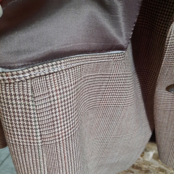 Vintage Tommy Hilfiger Mens Blazer Jacket Brown Plaid Virgin Wool 44R - Picture 5 of 16